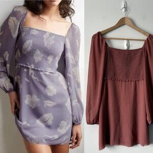 Aritzia Wilfred Villa Dress Smocked Chiffon Mini Dress Warm Sienna Red Size 2